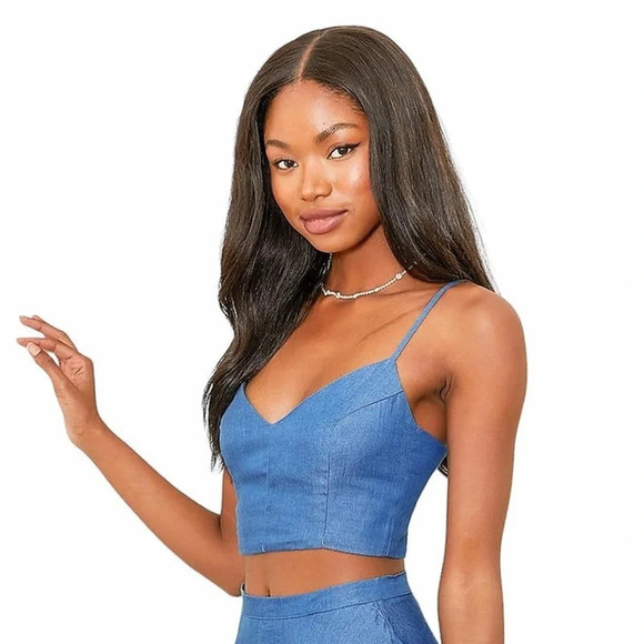 Lulus Denim Crop Top - Picture 1 of 5